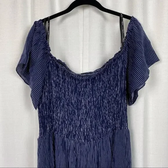City Chic Blue&White Stripe Off The Shoulder Smocked Midi Dress Sz.L(20) - Picture 5 of 13